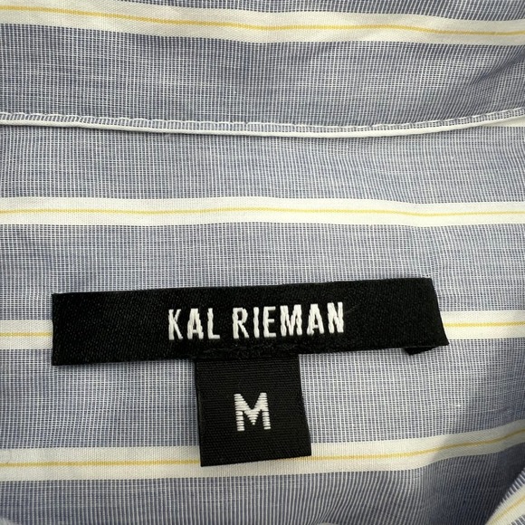 Kal Rieman Shirt Women Medium Blue Striped Twist Front Tie Waist Button Down USA - Picture 3 of 8